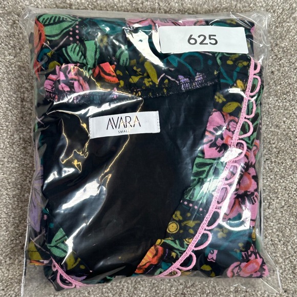 AVARA Black Floral S Print Button Front Blouse Long Sleeve Ruffle Collar Cotton - Picture 11 of 11